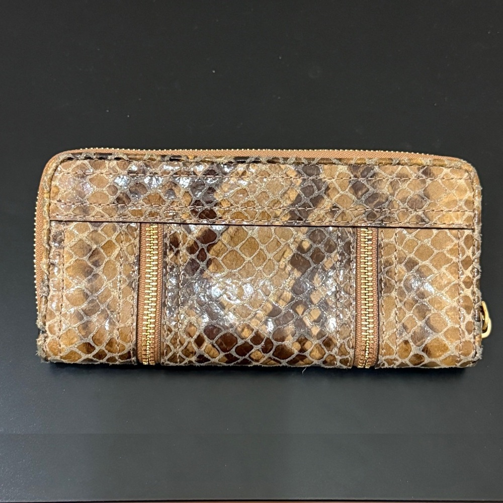Michael Kors Moxley Brown Python Leather Gold Zip… - image 2